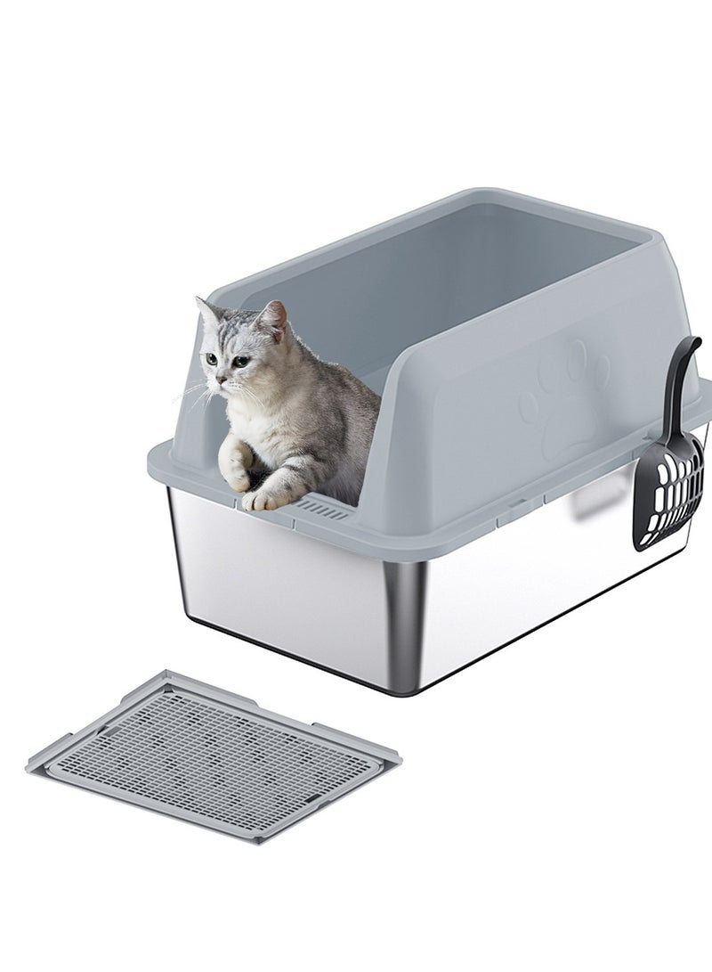 Kidle Large Stainless Steel Cat Litter Box with Litter Scoop Cat Toilet Cat Litter Tray High Wall Side Shell Non-Sticky Anti Splashing and Easy Clean - Image 1